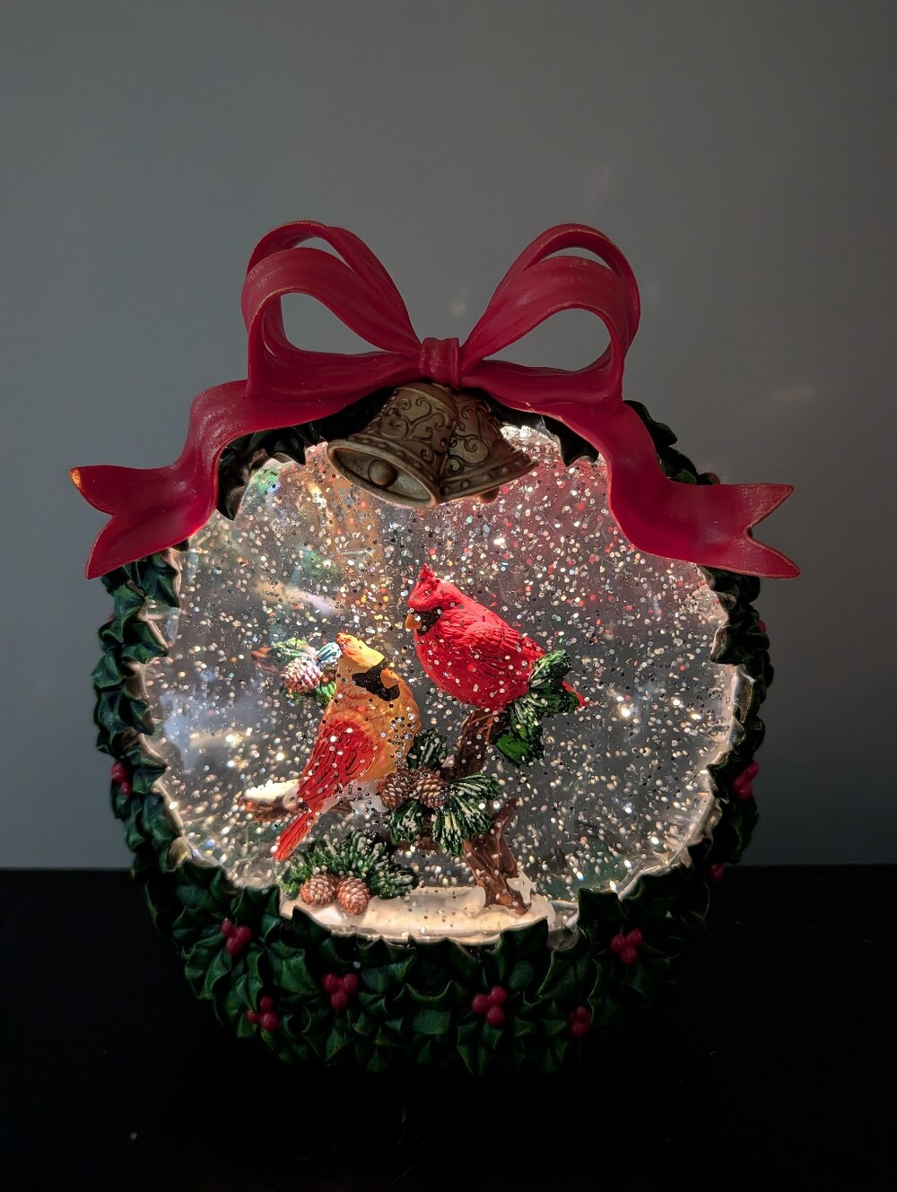 8" Illuminated Glitter Globe Wreath with Scene by Valerie